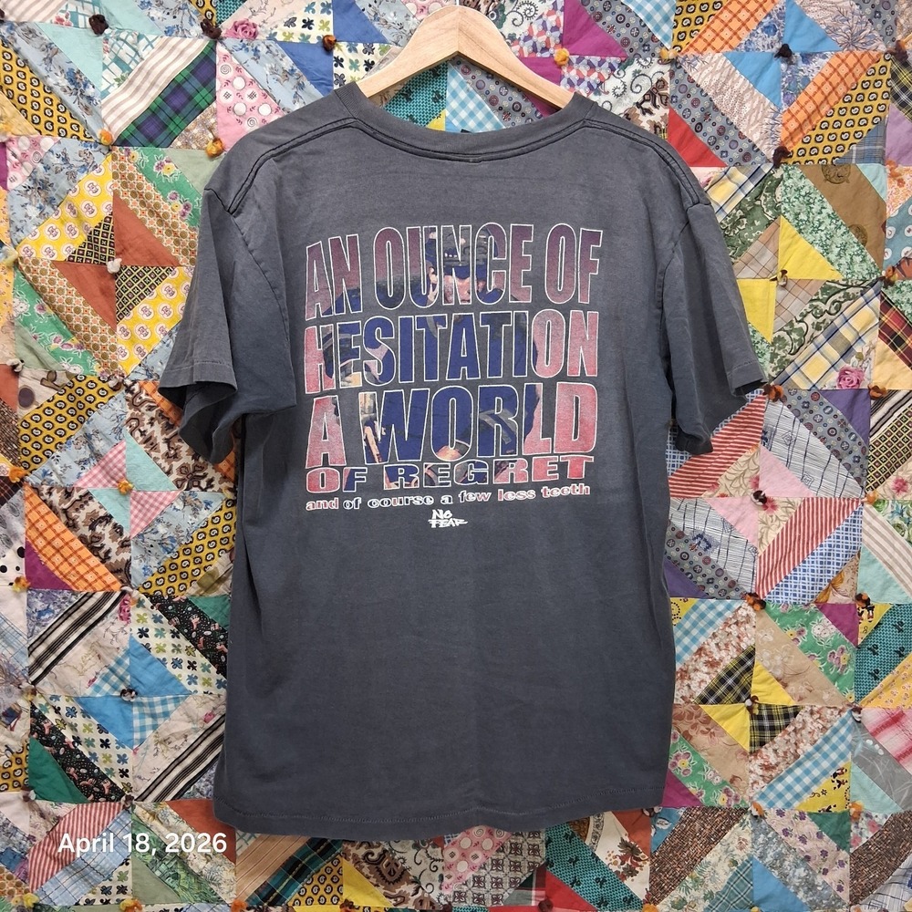 Vintage No Fear Single Stitch 90s Shirt Size‎ XL Black Faded No Hesitation